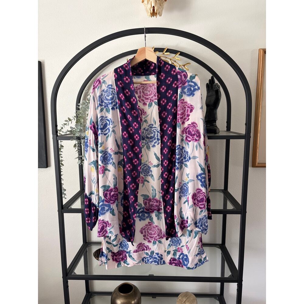 Merona Open Front Floral Kimono Cardigan One Size Boho Festival Layering Top